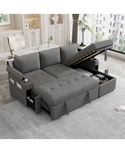 Streamdale 83.5" L-Shaped Sofa Bed with Storage, Cup Holders & Usb