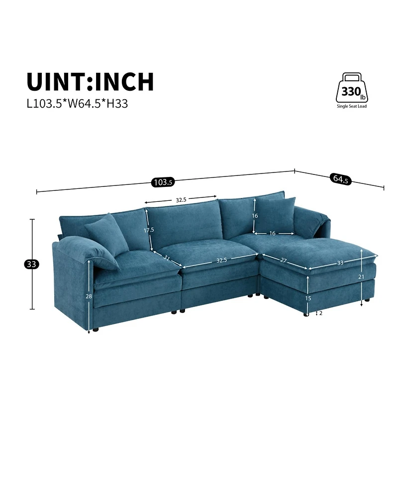 Streamdale Furniture Chenille Modular Sectional Sofa with Ottoman