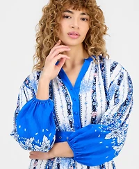 T Tahari Women's Floral Belted Half-Placket Dress