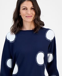 T Tahari Women's Intarsia Polka-Dot Dolman-Sleeve Sweater