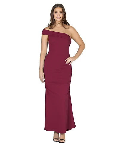 24seven Comfort Apparel Women's Formal One Shoulder Rouched Mermaid Maxi Dress
