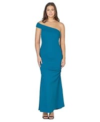 24seven Comfort Apparel Women's Formal One Shoulder Rouched Mermaid Maxi Dress