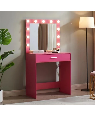 Streamdale Furniture Vanity Desk with Mirror & Drawer, Adjustable Lights