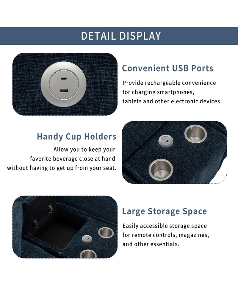 Streamdale Furniture Chenille Sectional Sofa w/Ottomans Usb Cup Holders & Storage