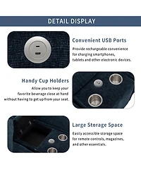 Streamdale Furniture Chenille Sectional Sofa w/Ottomans Usb Cup Holders & Storage