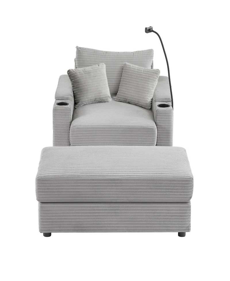 Streamdale Furniture Modern Sofa Couch w/ Ottoman Usb Cup Holders