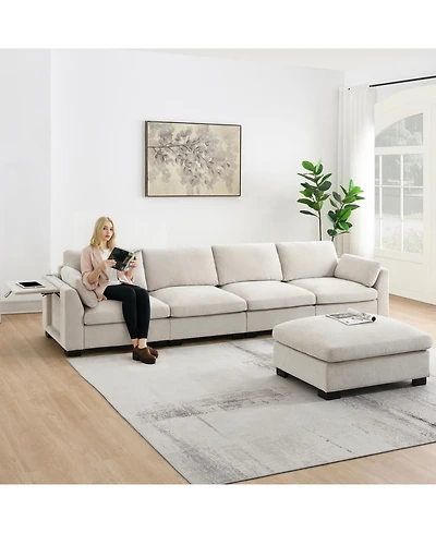 Streamdale Furniture 130" Modular Sectional Sofa with Folding Table & Charging