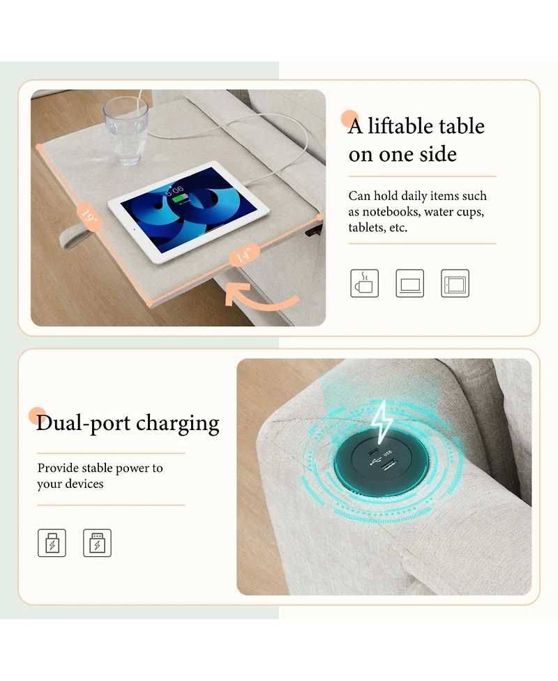 Streamdale Furniture 130" Modular Sectional Sofa with Folding Table & Charging