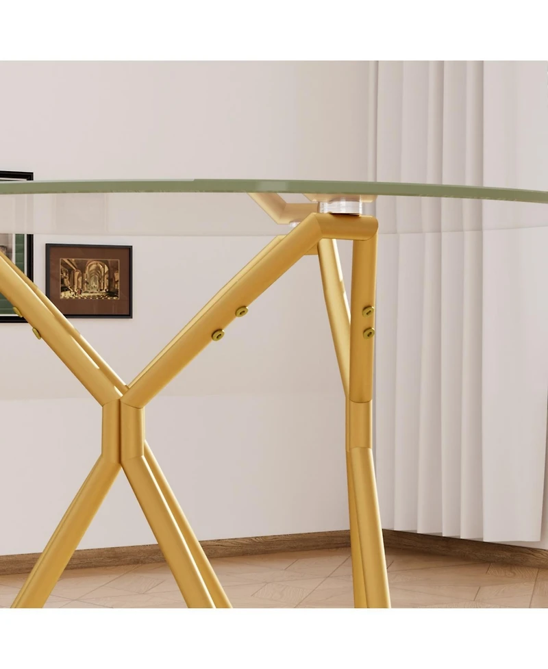 Streamdale Furniture 35.4" Round Glass Dining Table - Gold