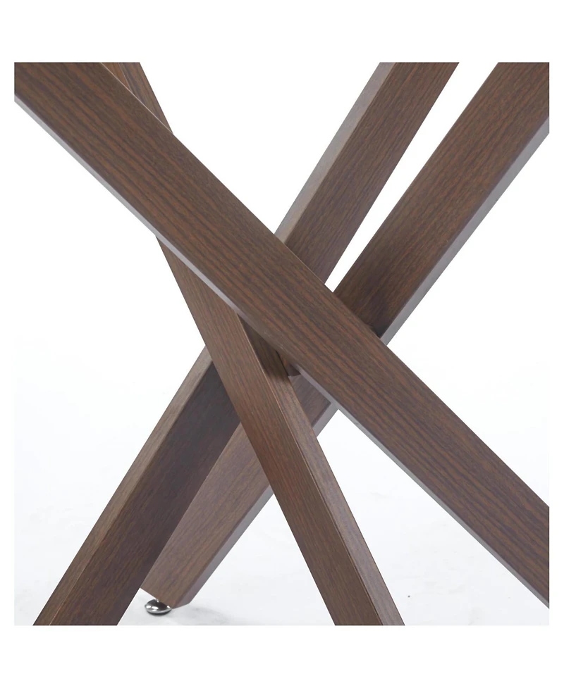 Streamdale Furniture Modern Glass Dining Table Walnut Metal Legs