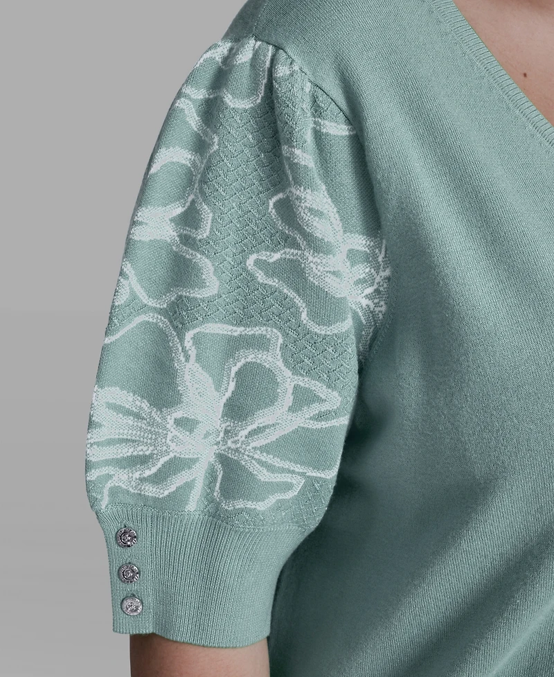 Karl Lagerfeld Paris Plus Floral Printed Sleeve Sweater