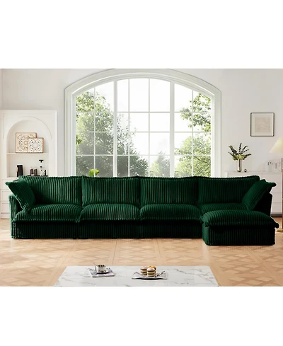 Streamdale Furniture Slipcovered L-Shape Sectional Sofa Green Corduroy