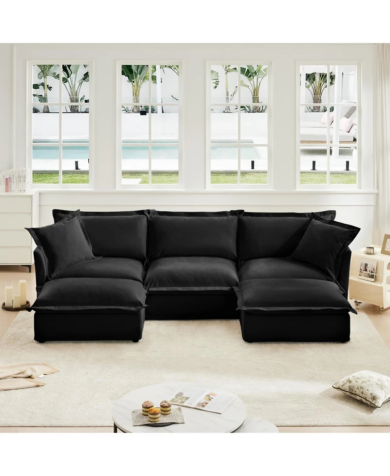 Streamdale Furniture Slipcovered U Shape Sectional Sofa with Pillows