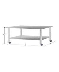 Streamdale Furniture 60" Stainless Steel Kitchen Prep Table w/ Shelf & Wheels