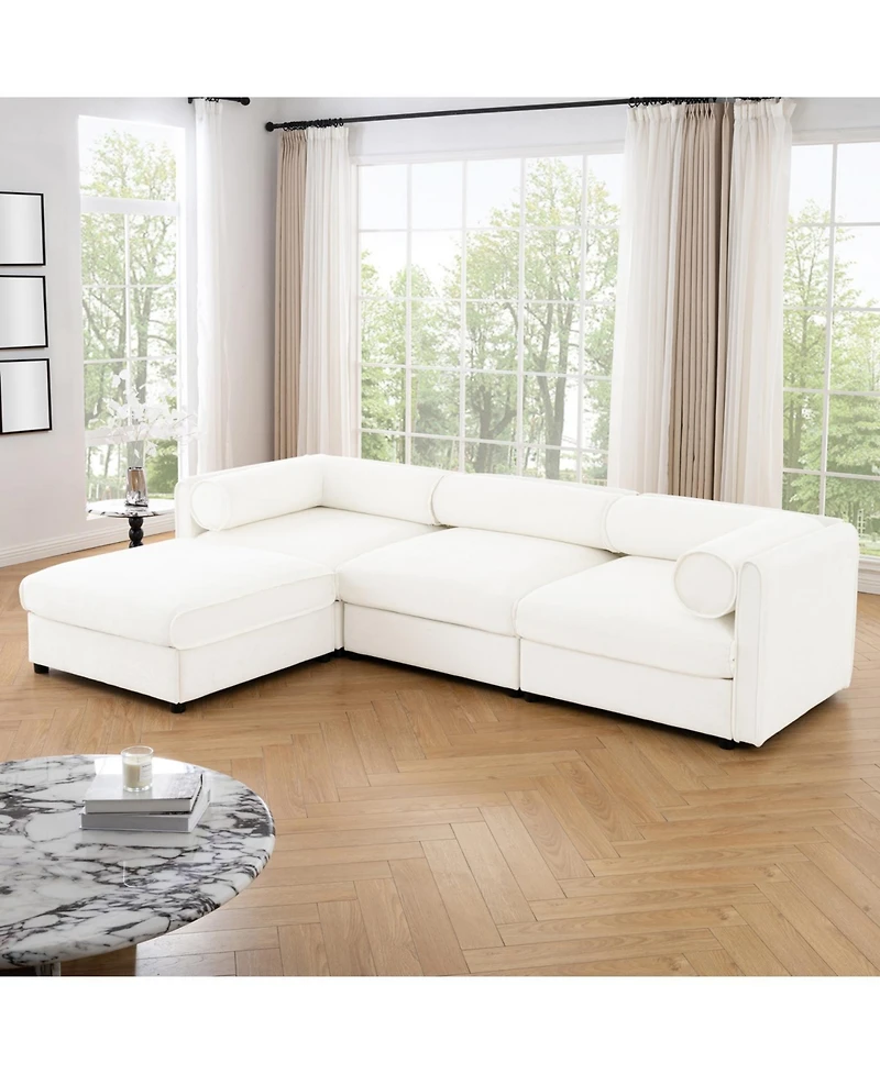 Streamdale Furniture White Chenille Sofa with Storage & Ottoman