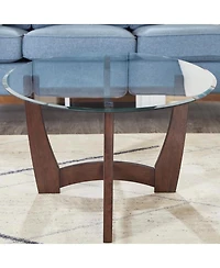 Streamdale 23.5" Round Glass Coffee Table - Cherry Finish