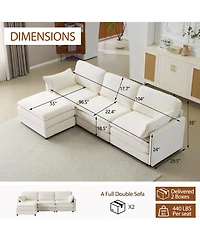 Streamdale Furniture Streamdale Plush Cloud 3 Seater Sofa & Ottoman - Beige Chenille Cushions & Throw Pillows