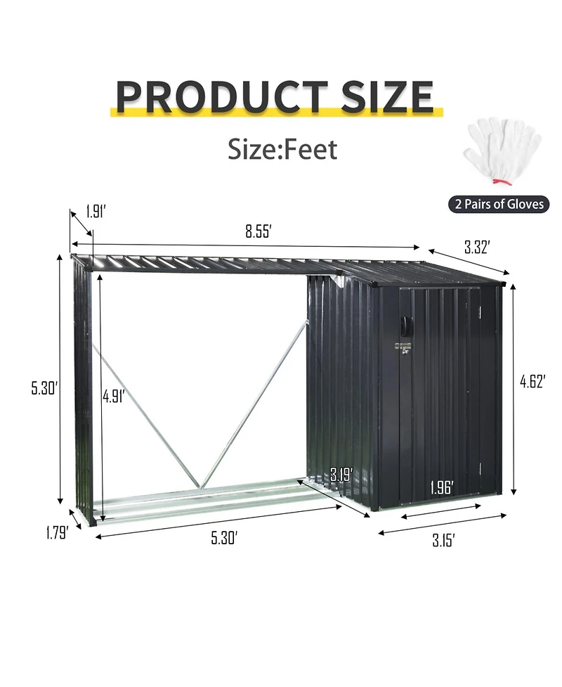 Streamdale Furniture Outdoor Steel Firewood Rack & Storage Shed - Black