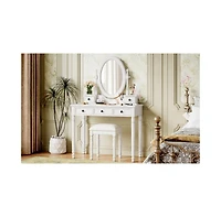 Streamdale Vanity Desk with Adjustable Mirror, Cushioned Stool & 5 Drawers - White