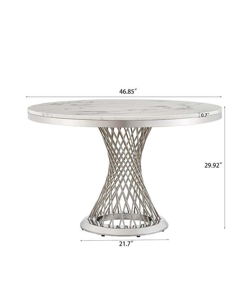 Streamdale Furniture 47" Round Marble Dining Table, High Gloss Faux Marble Top