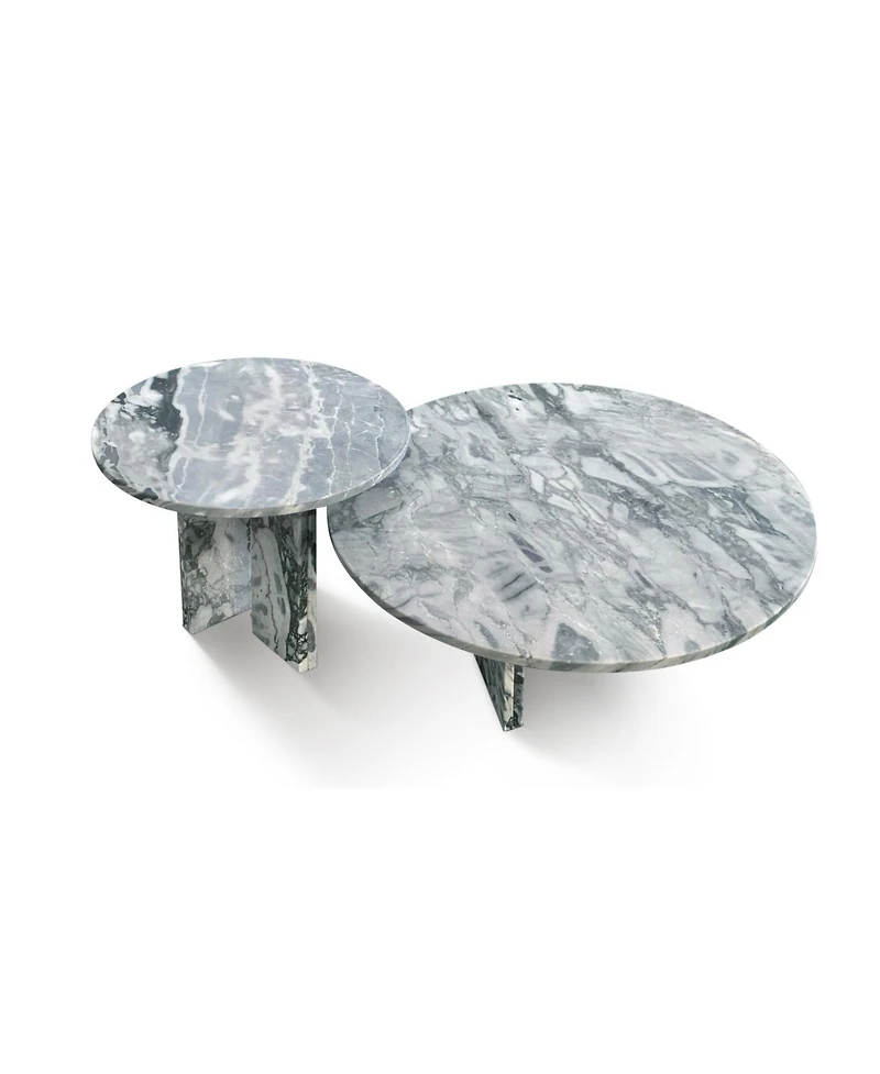 Streamdale Furniture Streamdale Blue Gray Marble Coffee Table Set