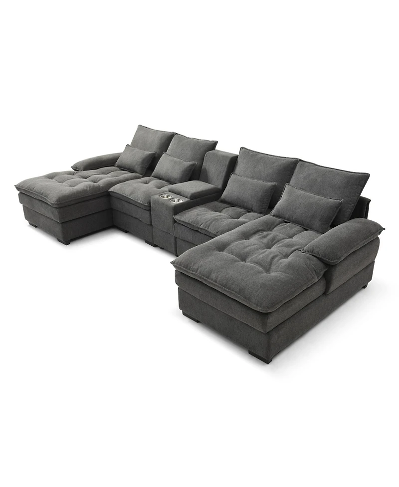 Streamdale Furniture 130" U-Shaped Sofa with Console, Cupholders, Sleeper Couch, Chaise (Grey)