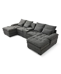 Streamdale Furniture 130" U-Shaped Sofa with Console, Cupholders, Sleeper Couch, Chaise (Grey)