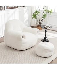 Streamdale Furniture Comfy Faux Fur Bean Bag Chair w/ Footstool