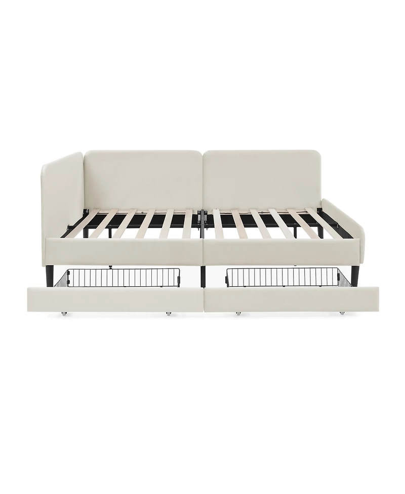 Streamdale Furniture Upholstered Platform Bed Frame w/ 2 Drawers, Adjustable Velvet