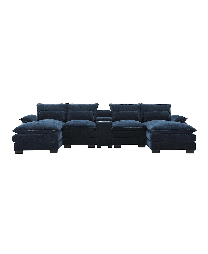 Streamdale Furniture Modern U-Shaped Sectional Sofa with Console, Usb, Chenille Cloud Couch