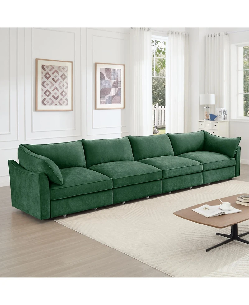 Streamdale Furniture Green Chenille Sofa Couch with Storage Drawers (4-Seater