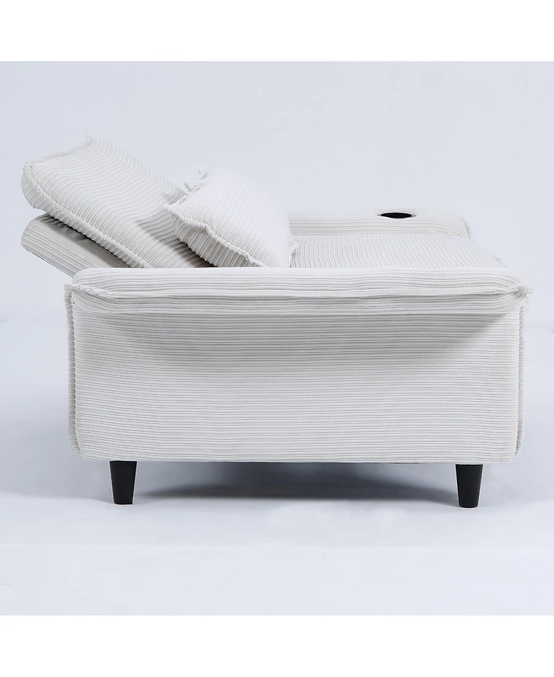 Streamdale Furniture Beige Striped Sofa Bed - Adjustable Arms & Back - 65.74-inch