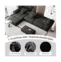 Streamdale Furniture Modern Oversized Chenille Sectional Sofa with 6 Pillows, Black