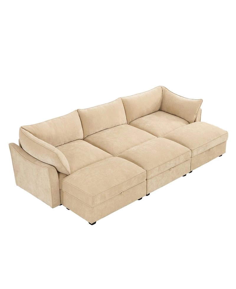 Streamdale Furniture + 3-Seater with Footstools + Chenille + Under-Seat Drawers + Sofa