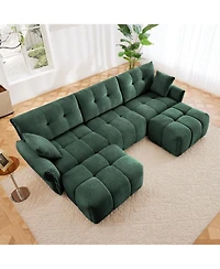 Streamdale Furniture Streamdale Green Chenille 3-Seater Sofa Set with Ottoman & Pillows