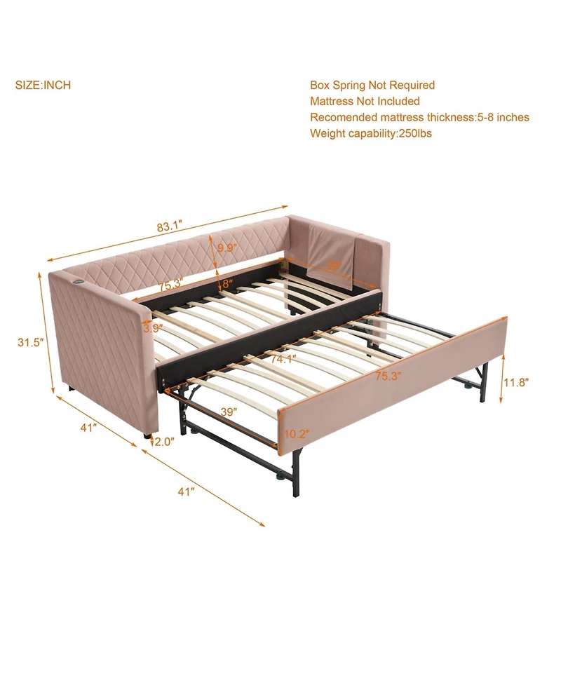 Streamdale Furniture Pink Velvet Daybed - Modern Diamond Design