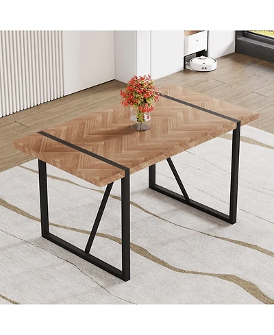 Streamdale Furniture Minimalist Retro Dining Table - Textured Top, Black Metal Legs