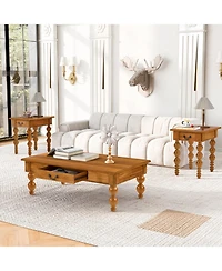 Streamdale Furniture Wooden Coffee Table with Drawer & Gourd Legs (Natural)