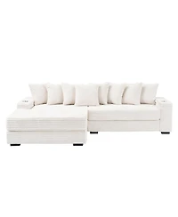 Streamdale Furniture Beige Corduroy Sofa w/ Cupholders, Lockers, Reversible Chaise
