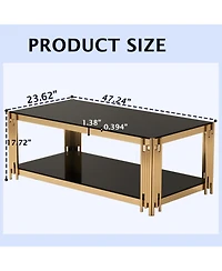 Streamdale Furniture 47" Gold Glass Double-Layer Coffee Table
