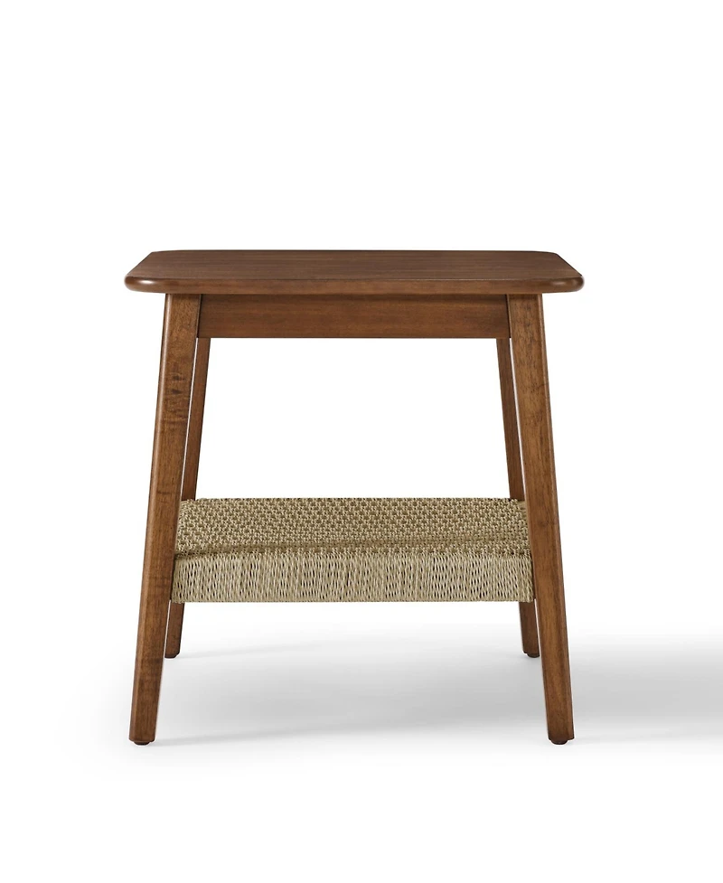 Streamdale Furniture Mid-Century Side Table with Woven Shelf - Dark Walnut