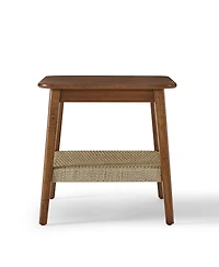 Streamdale Furniture Mid-Century Side Table with Woven Shelf - Dark Walnut