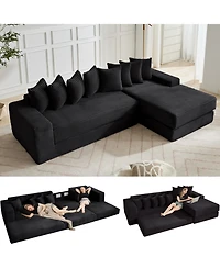 Streamdale Furniture Streamdale Oversize Cloud Sectional Sofa Bed, L-Shape, 8 Pillows, Corduroy, Black (Right Facing)