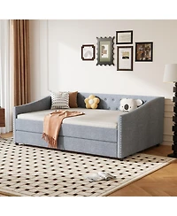 Streamdale Furniture Upholstered Daybed with Twin Trundle, Tufted Sofa Bed - Light Grey