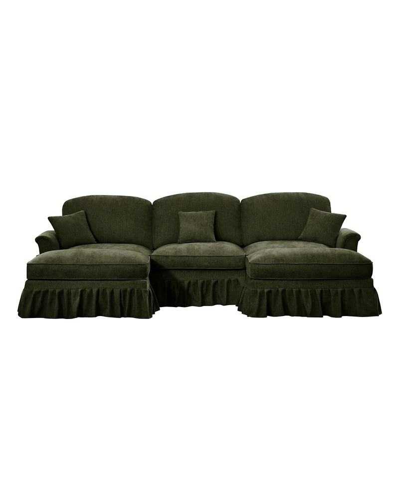 Streamdale Furniture Comfy Modular U-Shape Chenille Sectional Sofa with Ottomans - Green