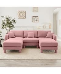 Streamdale Furniture Pink Boucle U-Shape Sectional Sofa with Shell Armrests & Ottomans