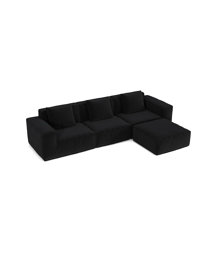 Streamdale Furniture 118" Modular Corduroy Sofa Bed with Ottoman