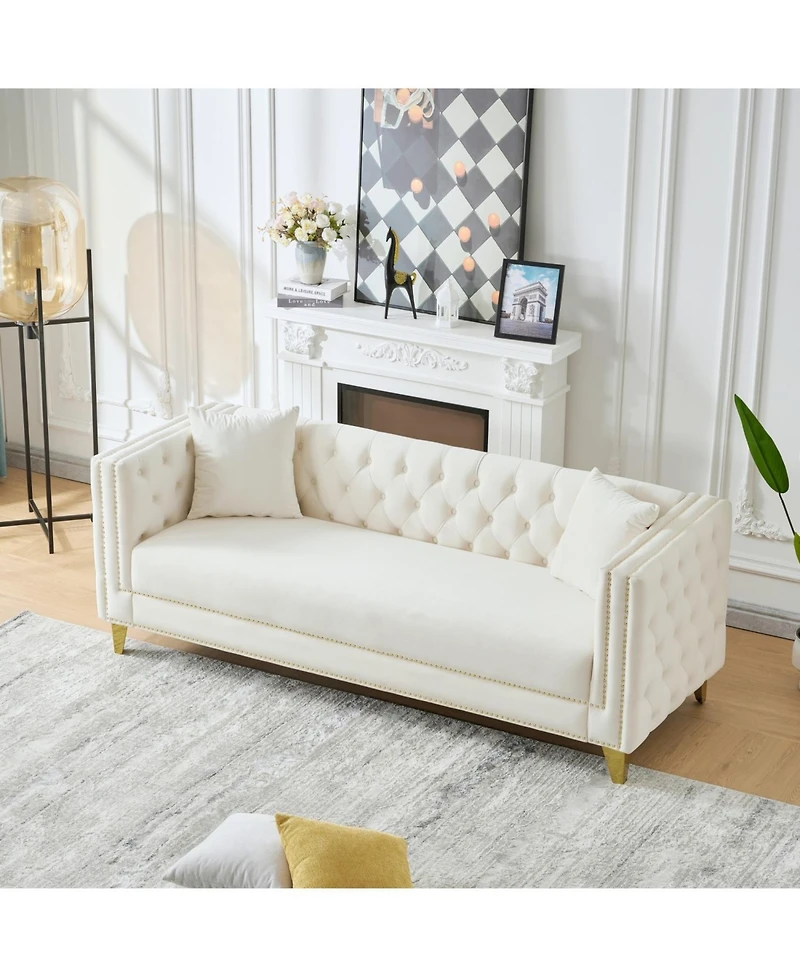 Streamdale Furniture 80" Chesterfield Velvet Sofa, 3-Seater, Button Nailhead