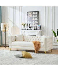 Streamdale Chesterfield Velvet Sofa, 3+2 Seater, Button Nailhead, Beige