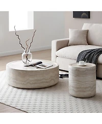 Streamdale Furniture Faux Travertine Coffee Tables - Set of 2, Round, No Assembly